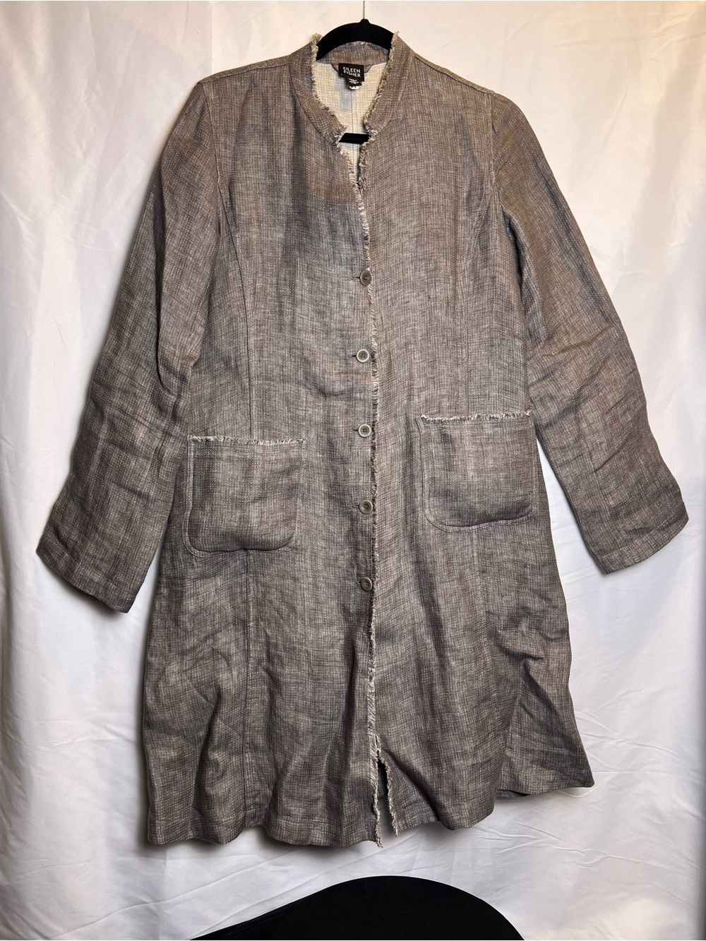 Eileen Fisher Irish Linen Frayed Long Jacket Duster Coat Gray S Lagenlook